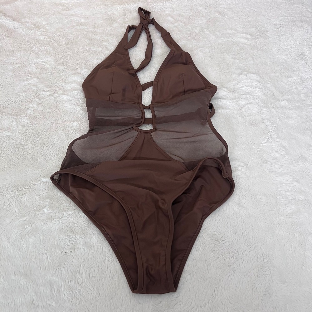 Cupshe Brown Mesh Cutout One Piece Swimsuit